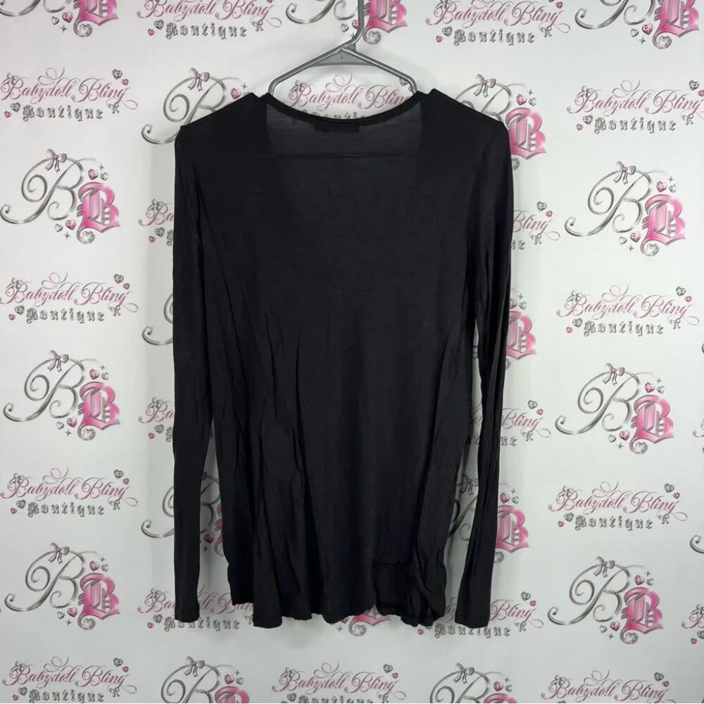 Talula long sleeve dark grey Black swoop neck top Women's Blouse
